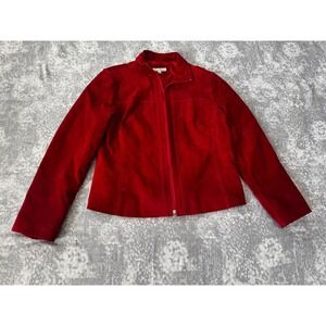 Yvonne Marie Red Suede Style Zip Front Jacket Size 10